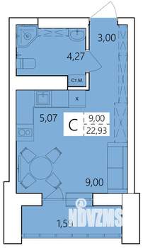 Студия квартира, строящийся дом, 23м2, 14/25 этаж