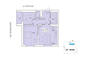 3-к квартира, строящийся дом, 60м2, 8/25 этаж