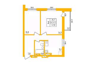2-к квартира, строящийся дом, 48м2, 7/27 этаж