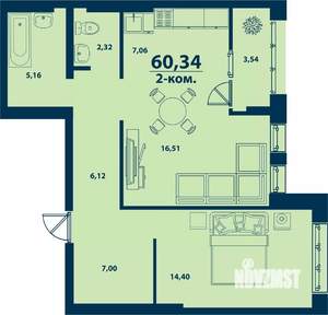 2-к квартира, строящийся дом, 60м2, 4/9 этаж