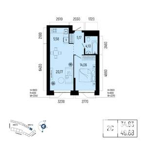2-к квартира, вторичка, 50м2, 14/25 этаж