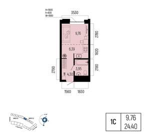 1-к квартира, вторичка, 24м2, 2/13 этаж