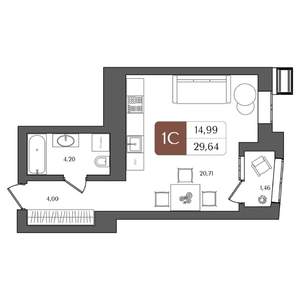 1-к квартира, вторичка, 30м2, 2/21 этаж
