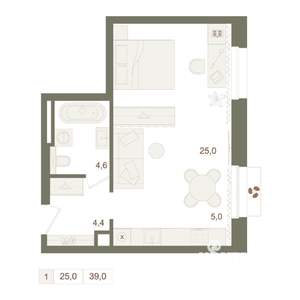 1-к квартира, вторичка, 39м2, 3/10 этаж