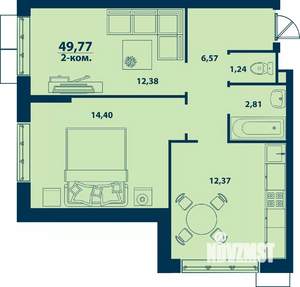 2-к квартира, строящийся дом, 50м2, 24/24 этаж