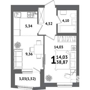 1-к квартира, вторичка, 39м2, 11/21 этаж