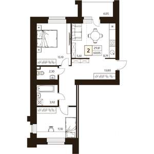 2-к квартира, строящийся дом, 60м2, 10/10 этаж
