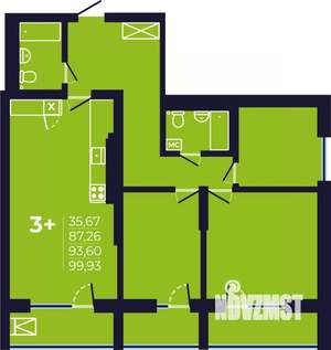 3-к квартира, строящийся дом, 94м2, 19/25 этаж
