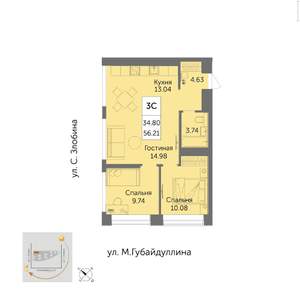 3-к квартира, вторичка, 56м2, 32/32 этаж