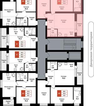 3-к квартира, вторичка, 73м2, 3/8 этаж