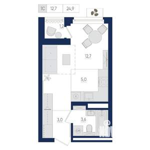 1-к квартира, вторичка, 25м2, 13/22 этаж
