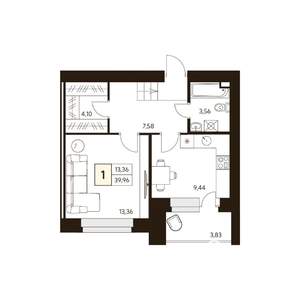 1-к квартира, строящийся дом, 40м2, 1/10 этаж