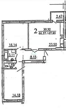 3-к квартира, вторичка, 67м2, 2/4 этаж