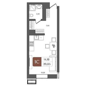 Студия квартира, строящийся дом, 30м2, 6/21 этаж