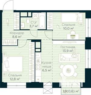 2-к квартира, вторичка, 56м2, 12/30 этаж