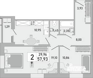 2-к квартира, строящийся дом, 58м2, 6/24 этаж