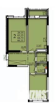 2-к квартира, строящийся дом, 65м2, 13/21 этаж