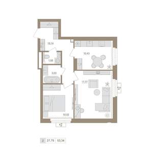 2-к квартира, вторичка, 53м2, 16/20 этаж