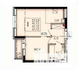 1-к квартира, строящийся дом, 42м2, 18/25 этаж