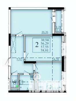 2-к квартира, строящийся дом, 58м2, 3/25 этаж