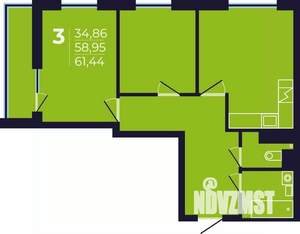 3-к квартира, строящийся дом, 61м2, 12/25 этаж