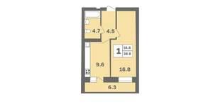 1-к квартира, вторичка, 39м2, 8/12 этаж