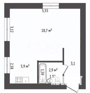 1-к квартира, вторичка, 32м2, 5/5 этаж