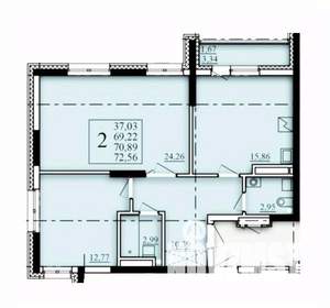 2-к квартира, строящийся дом, 71м2, 13/25 этаж