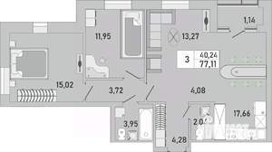 3-к квартира, вторичка, 77м2, 7/24 этаж