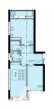 2-к квартира, строящийся дом, 61м2, 8/25 этаж