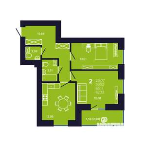 2-к квартира, вторичка, 62м2, 6/12 этаж