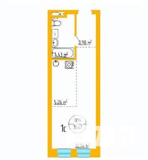 1-к квартира, строящийся дом, 27м2, 8/16 этаж