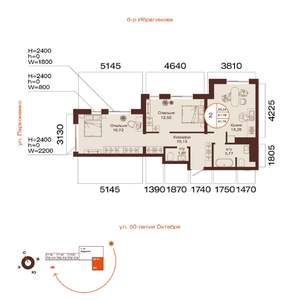 2-к квартира, вторичка, 62м2, 13/32 этаж