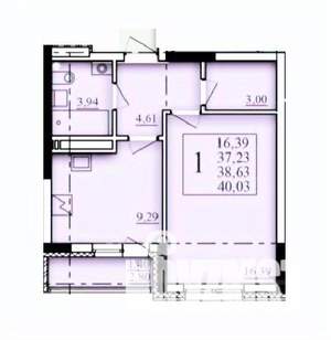 1-к квартира, строящийся дом, 39м2, 4/25 этаж