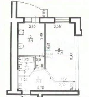 1-к квартира, вторичка, 39м2, 4/9 этаж