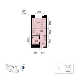 1-к квартира, вторичка, 24м2, 4/13 этаж