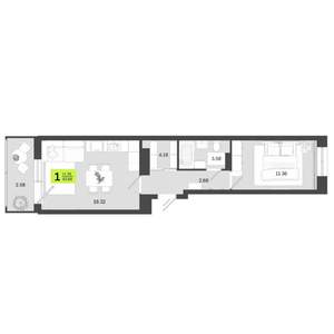 1-к квартира, вторичка, 43м2, 4/14 этаж