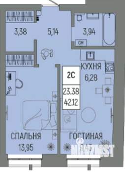 2-к квартира, сданный дом, 42м2, 2/13 этаж
