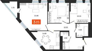 3-к квартира, вторичка, 80м2, 2/25 этаж