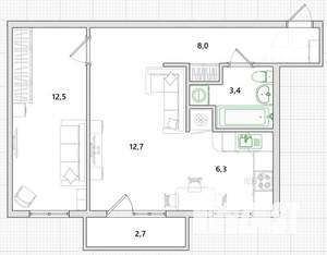 2-к квартира, вторичка, 44м2, 2/5 этаж