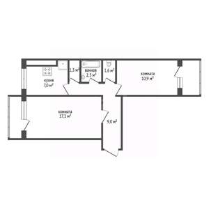 2-к квартира, вторичка, 52м2, 3/9 этаж