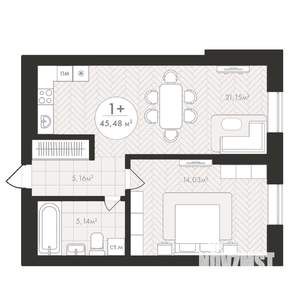 1-к квартира, вторичка, 45м2, 14/24 этаж