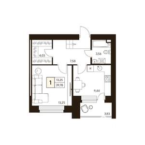 1-к квартира, строящийся дом, 43м2, 1/10 этаж