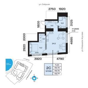 2-к квартира, вторичка, 50м2, 23/32 этаж