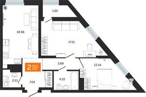 2-к квартира, вторичка, 67м2, 2/25 этаж