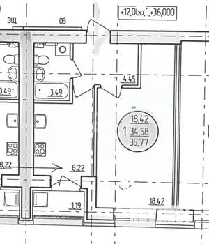 1-к квартира, вторичка, 36м2, 4/19 этаж