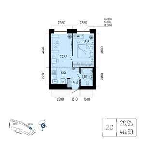 2-к квартира, вторичка, 41м2, 6/25 этаж