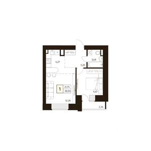 1-к квартира, строящийся дом, 38м2, 1/17 этаж