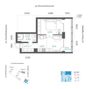 2-к квартира, вторичка, 39м2, 12/17 этаж