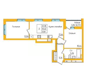 2-к квартира, вторичка, 52м2, 25/27 этаж